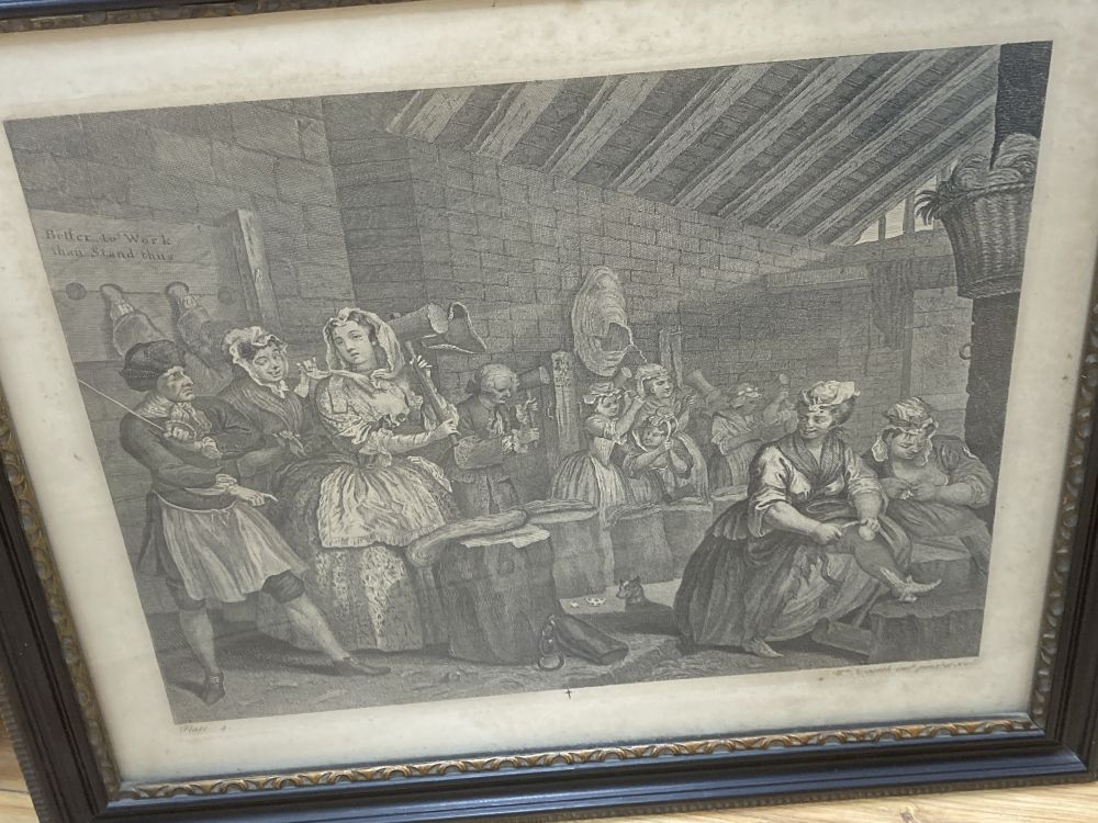 After William Hogarth, set of six engravings, The Harlots Progress, overall 37 x 44cm
